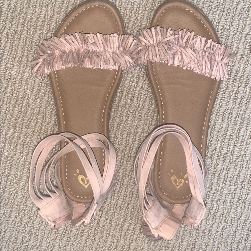 Never worn tan and pink Sandals with pink frills